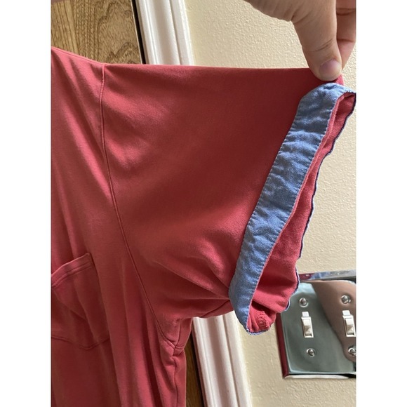 CLAIBORNE Cotton 1/4 Zip Neck Short Sleeve Polo Shirt XLT Pink Blue Fold Trim - Picture 6 of 11